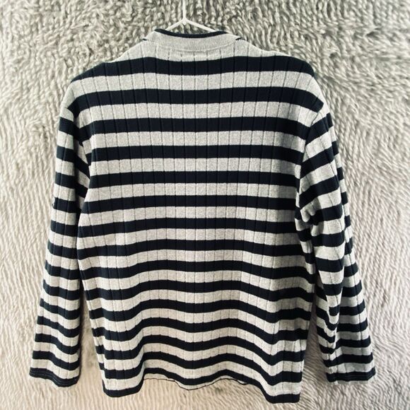 DKNY Jeans Men's Sweater Long Sleeve Black Grey Stripe Medium - Picture 2 of 12